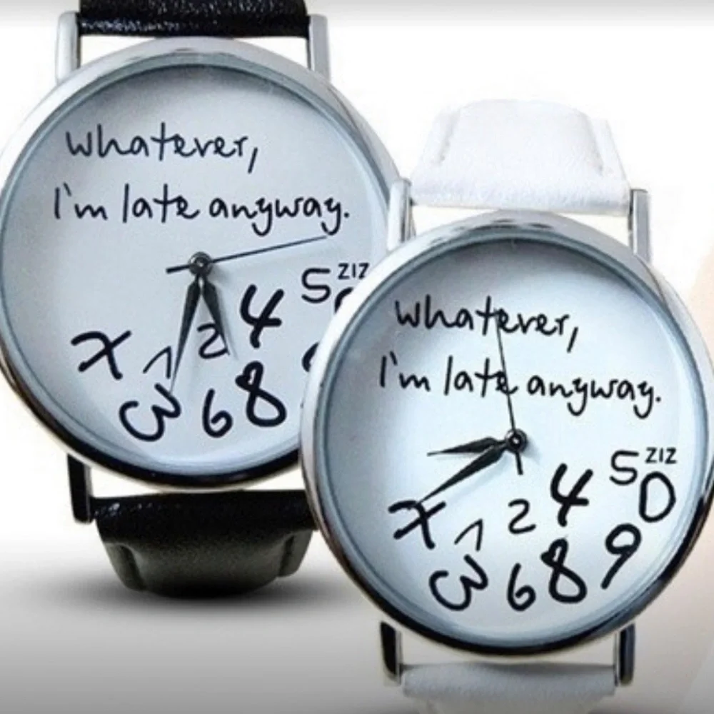 Watch Women’s Novelty  I’m Late Phrase Watch NEW Statement Quartz Watch - Picture 2 of 8